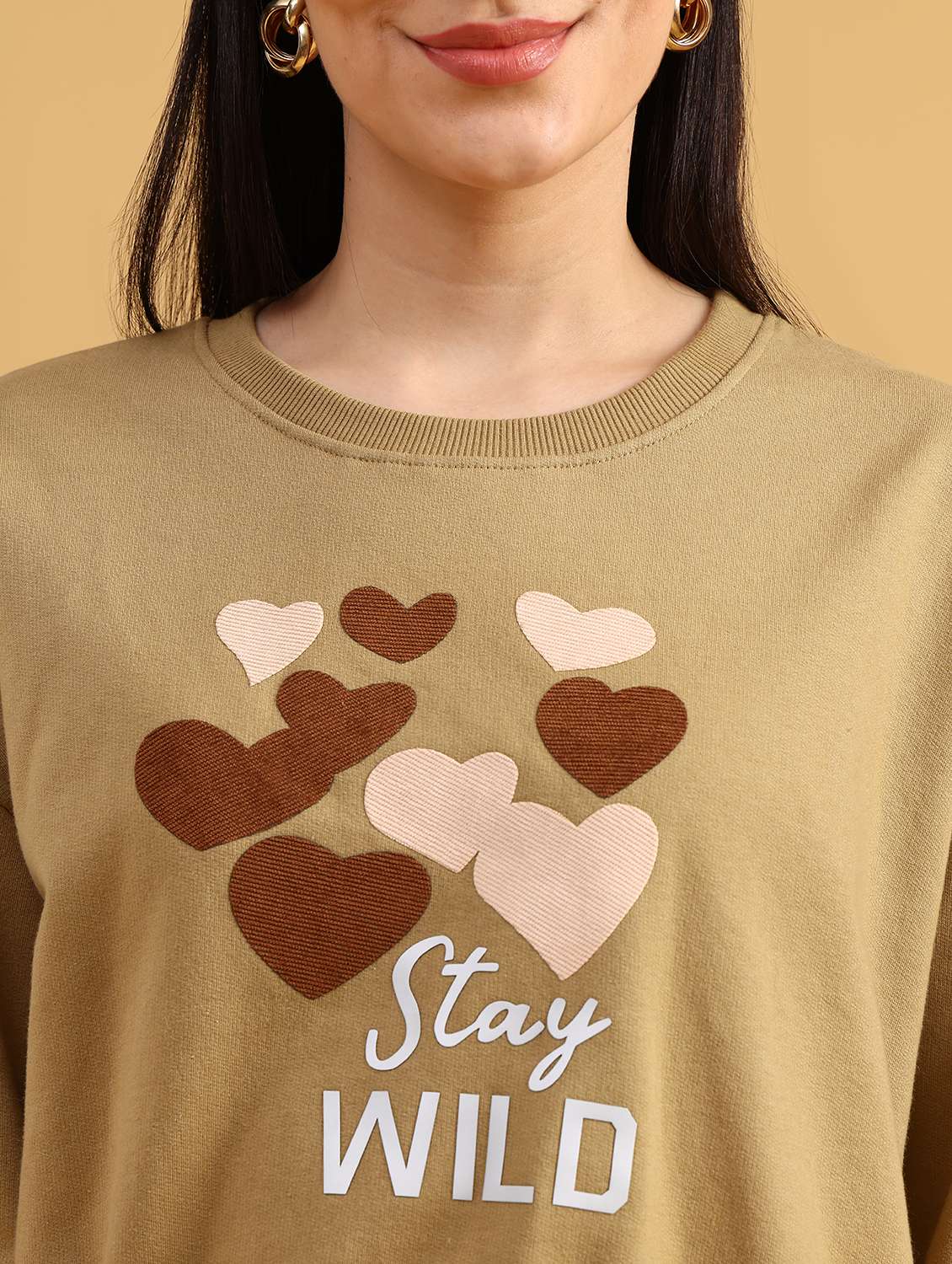 khaki fleece front print sweatshirt - 21999200 -  Standard Image - 2