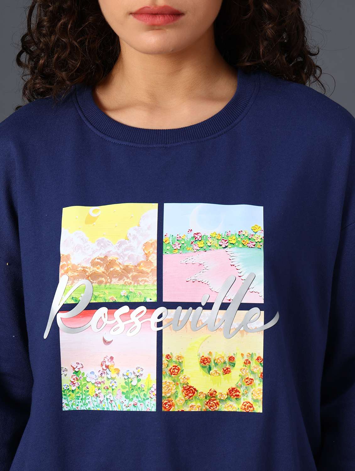 Navy Blue Fleece Front Print Sweatshirt - 21999201 -  Standard Image - 2