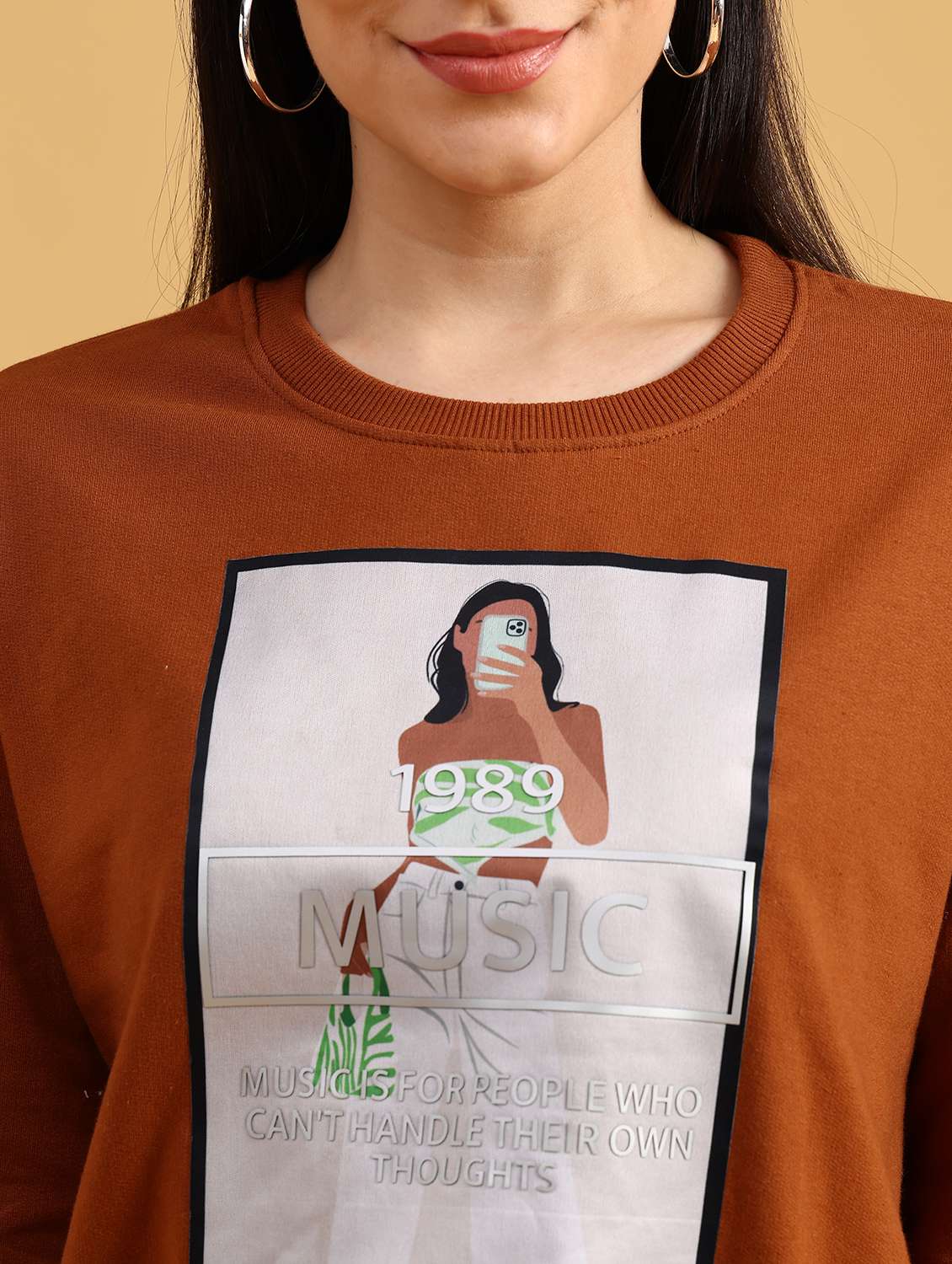 brown fleece front print sweatshirt - 21999250 -  Standard Image - 2