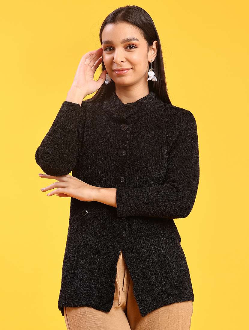 women solid long sleeve cardigan