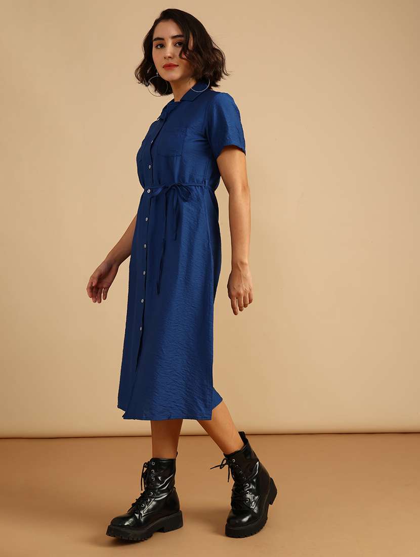 women solid short sleeve collared shirt dress - 21999377 -  Standard Image - 2