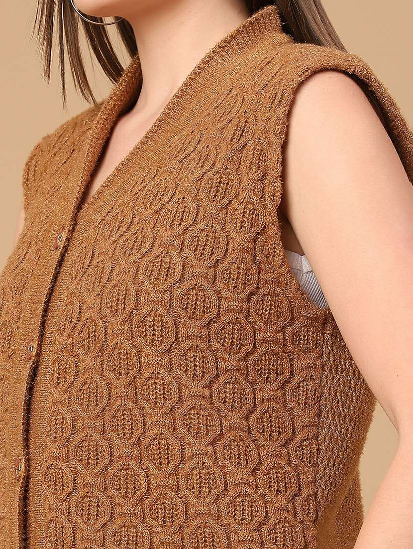 women self design sleeveless cardigan - 21999524 -  Standard Image - 2