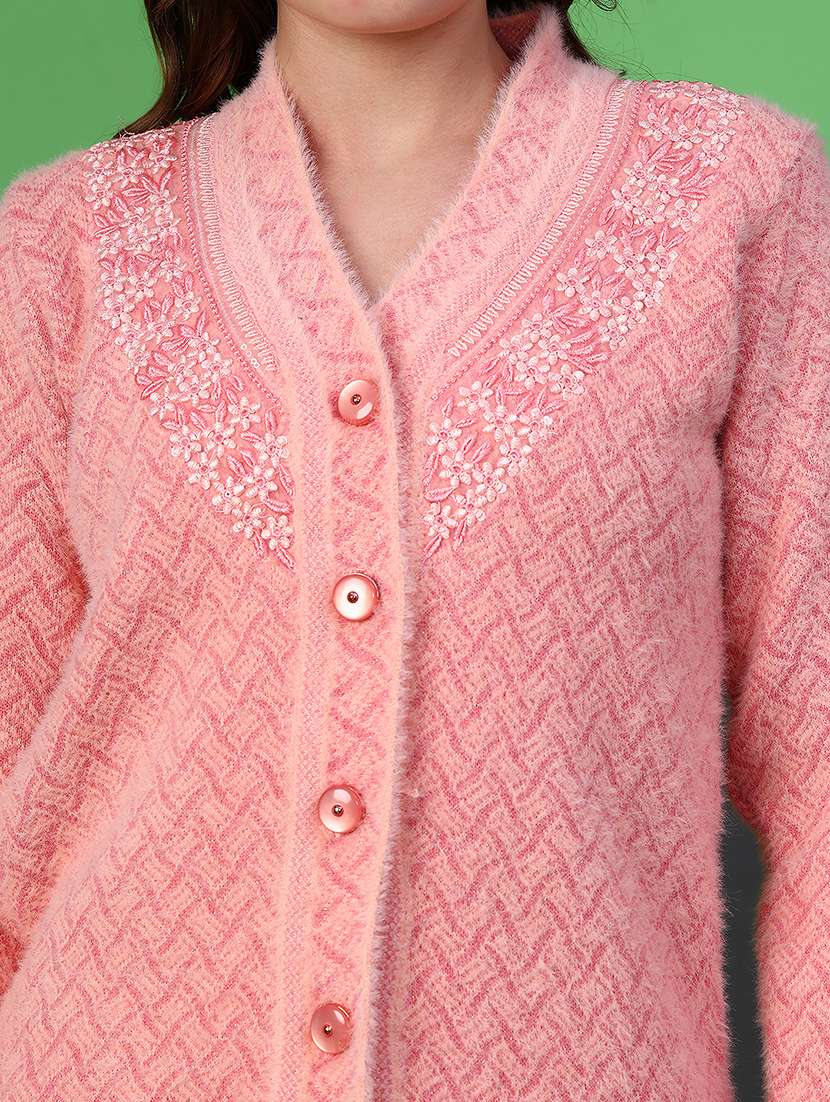 Women Self Designed Long Sleeve Cardigan - 21999598 -  Standard Image - 2