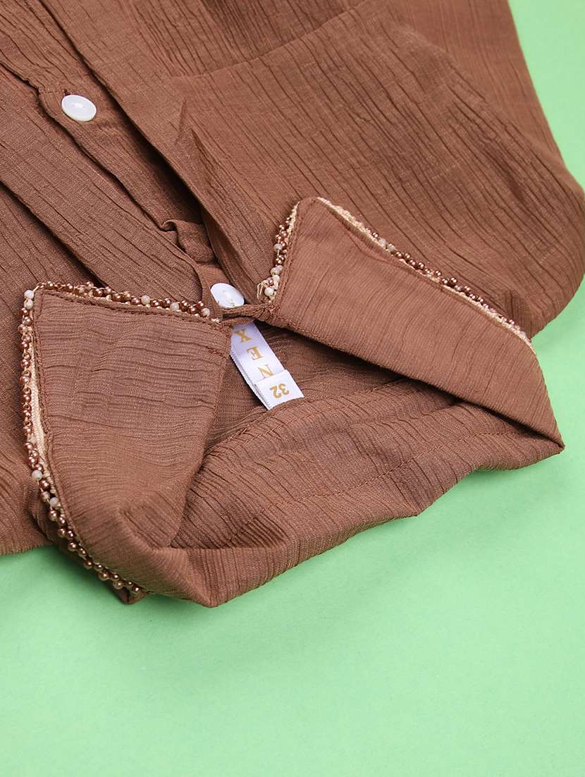 girls solid collared puff sleeve shirt top - 21999669 -  Standard Image - 2