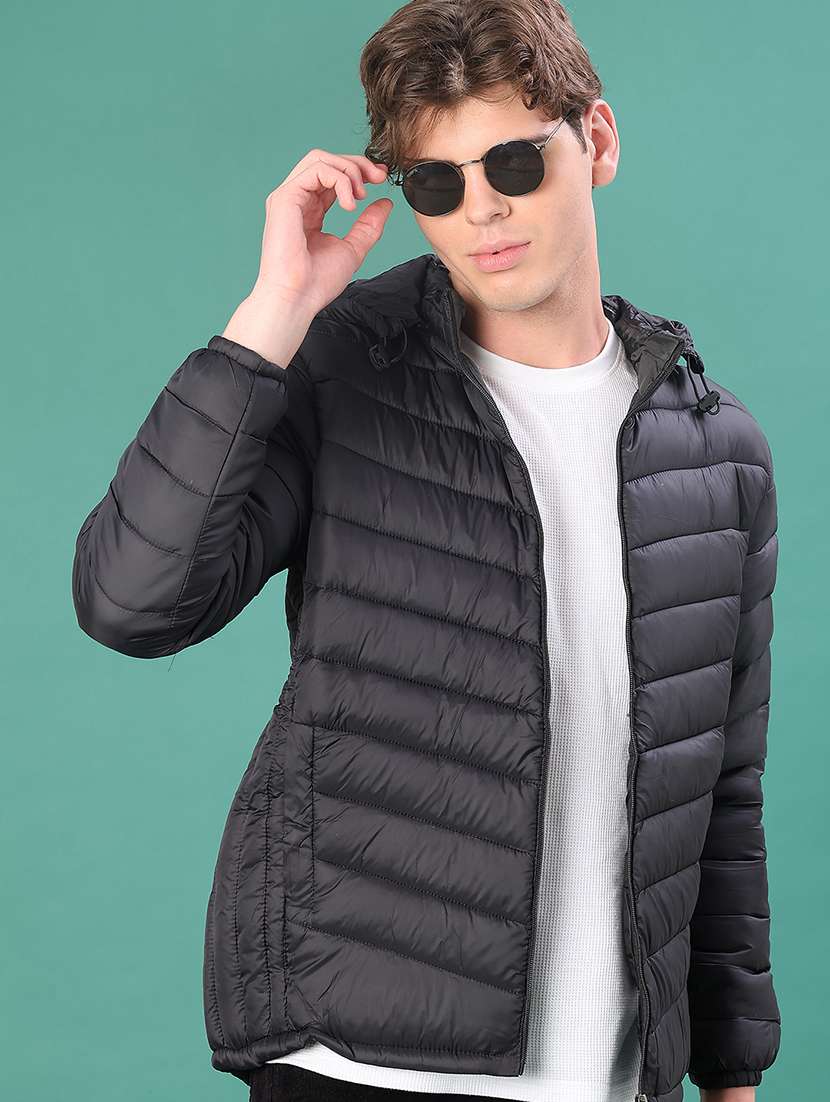 men solid long sleeve puffer jacket