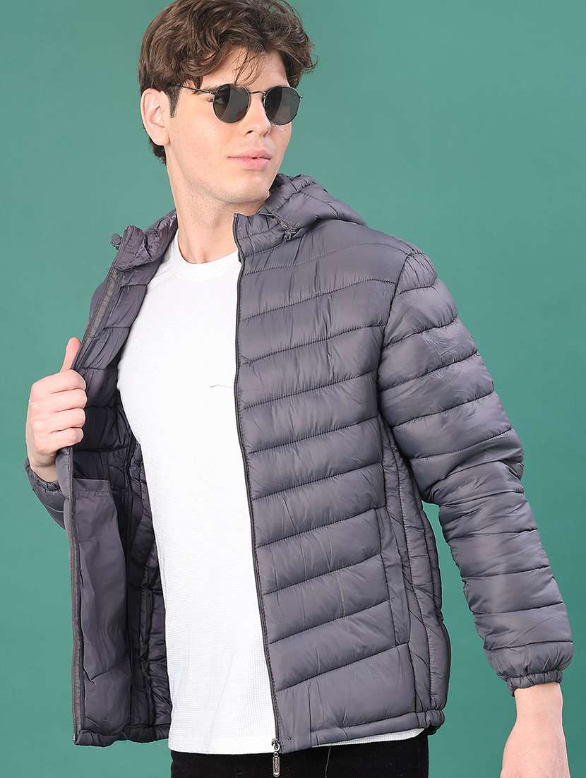 men solid long sleeve puffer jacket