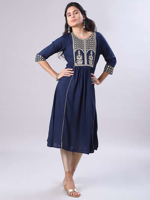 women three quarter sleeve flared kurta - 21999912 -  Standard Image - 0