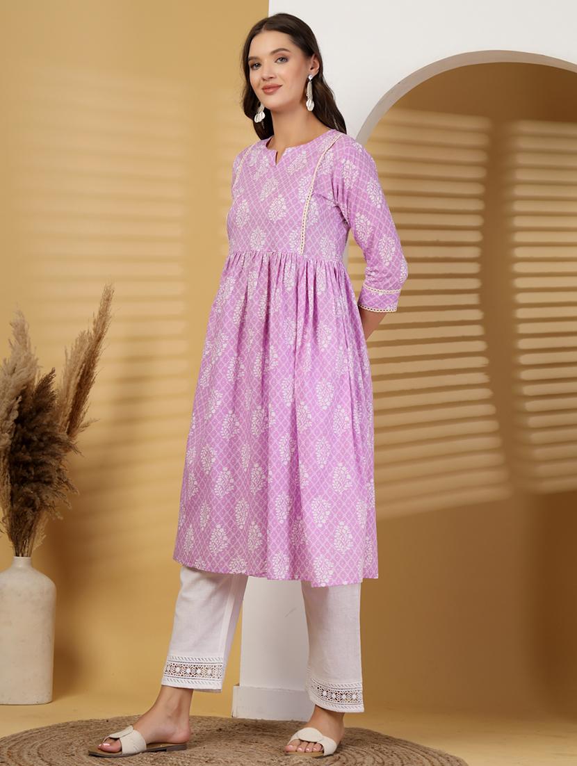 women printed three quarter sleeve a-line kurta - 21999956 - Standard Image - 2