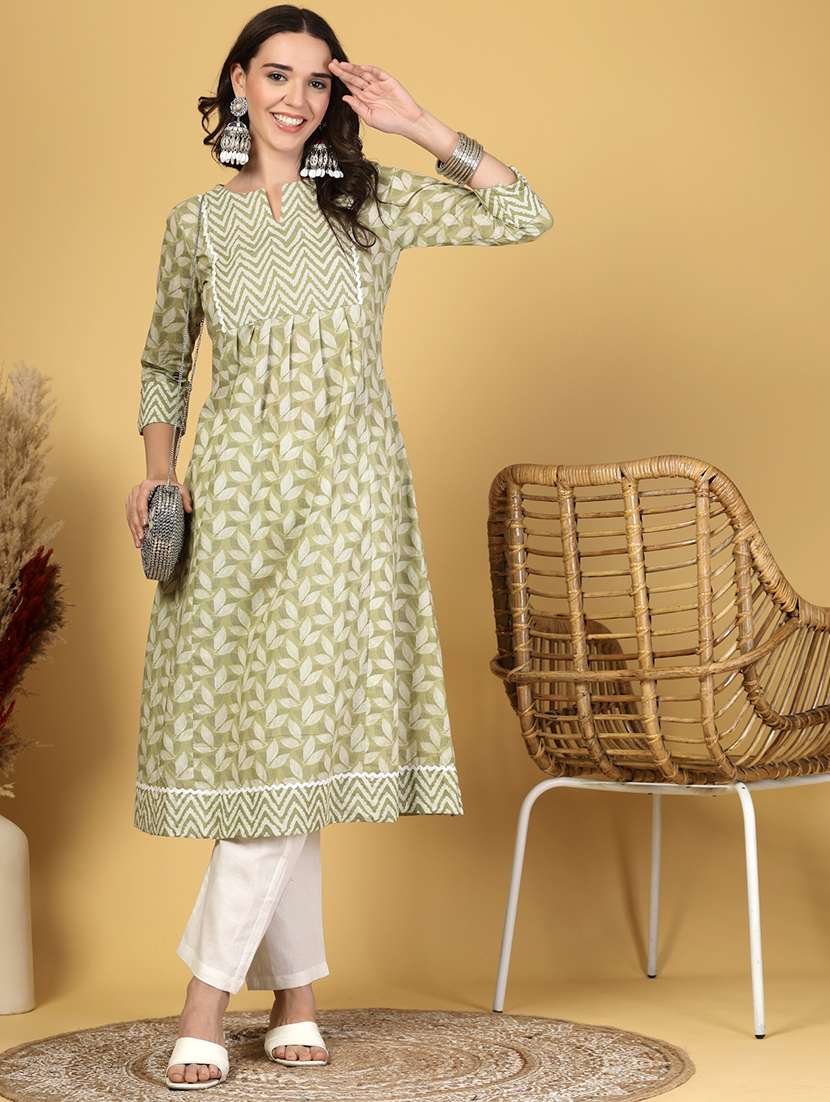 women printed three quarter sleeve a-line kurta