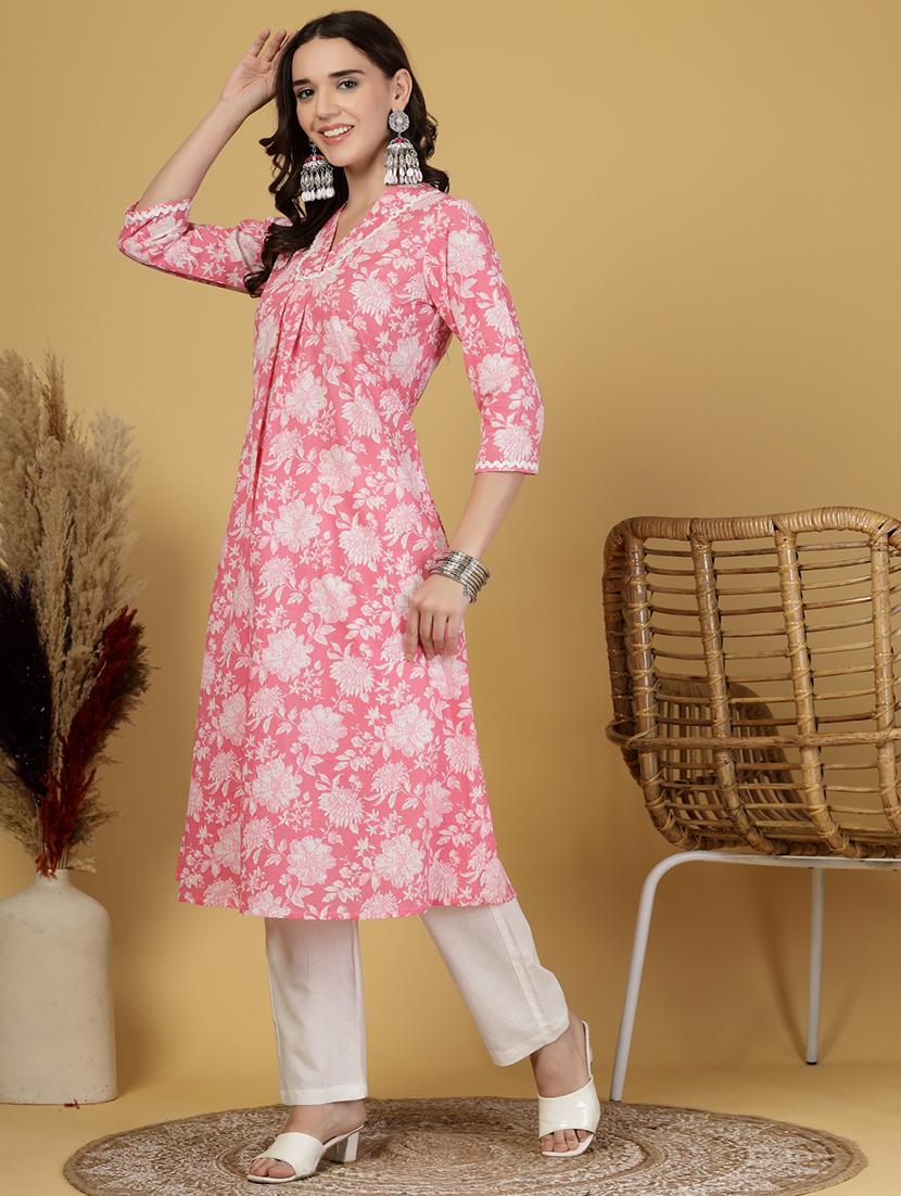 women floral printed three quarter sleeve a-line kurta - 21999959 - Standard Image - 2