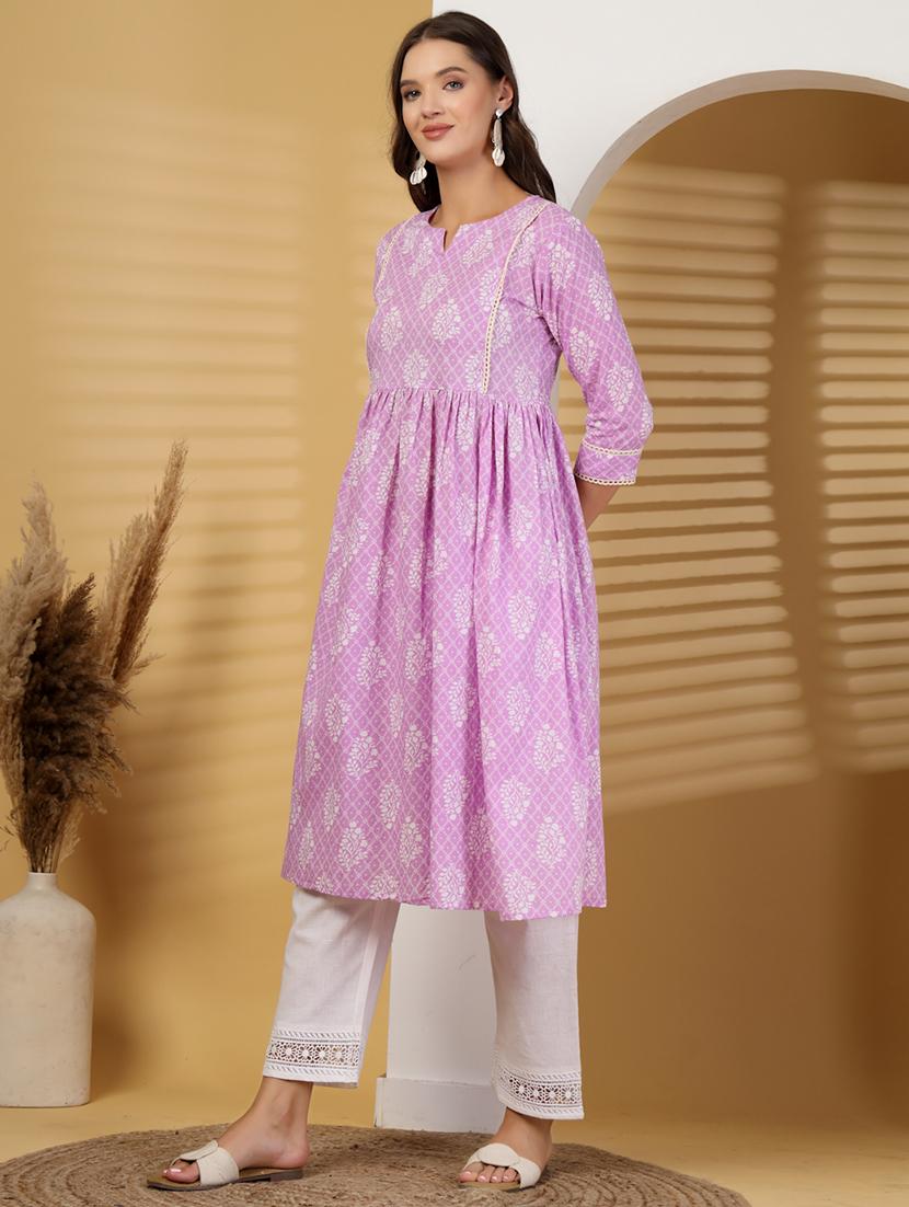 women printed three quarter sleeve a-line kurta - 21999960 - Standard Image - 2