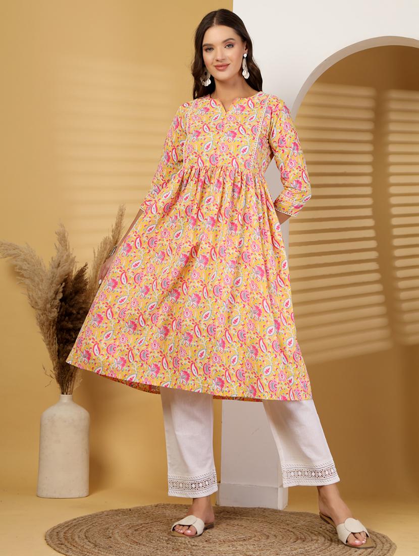 women floral printed three quarter sleeve a-line kurta - 21999961 - Standard Image - 2