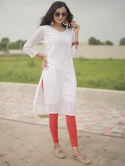 women self design three quarter sleeve straight kurta - 21999976 -  Standard Image - 0
