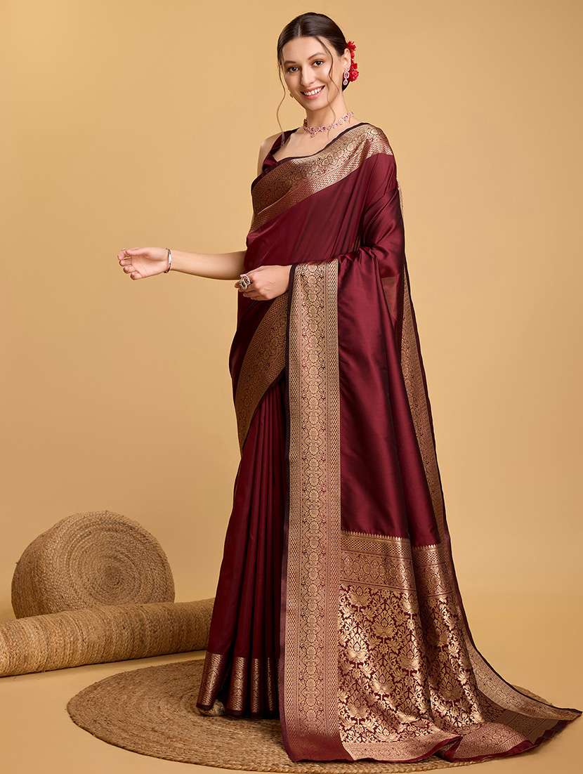 women solid with bordered saree with blouse - 22000009 -  Standard Image - 2