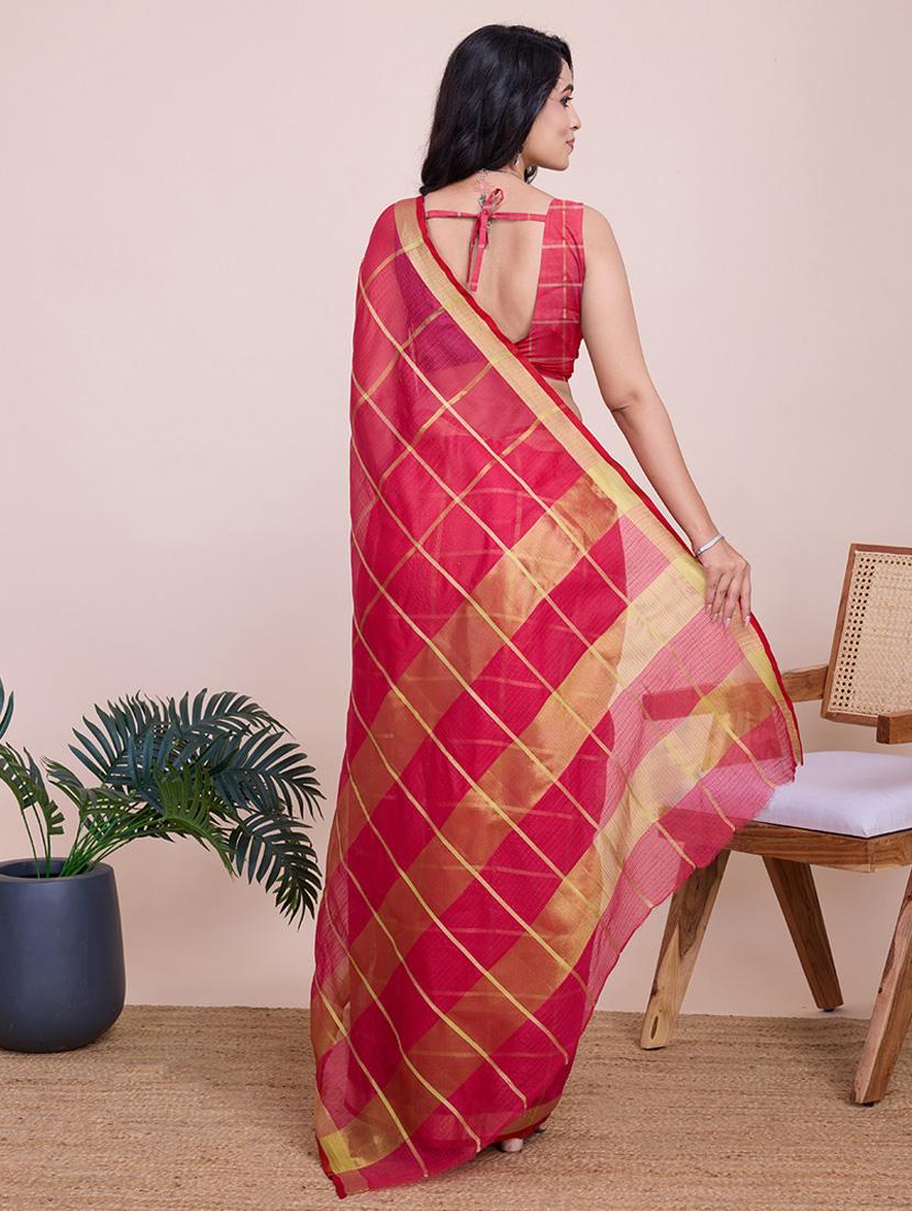 women checkered kota doria saree with blouse - 22000015 - Standard Image - 2