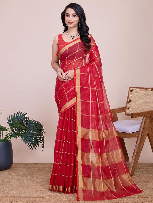 women checkered kota doria saree with blouse - 22000017 -  Standard Image - 0