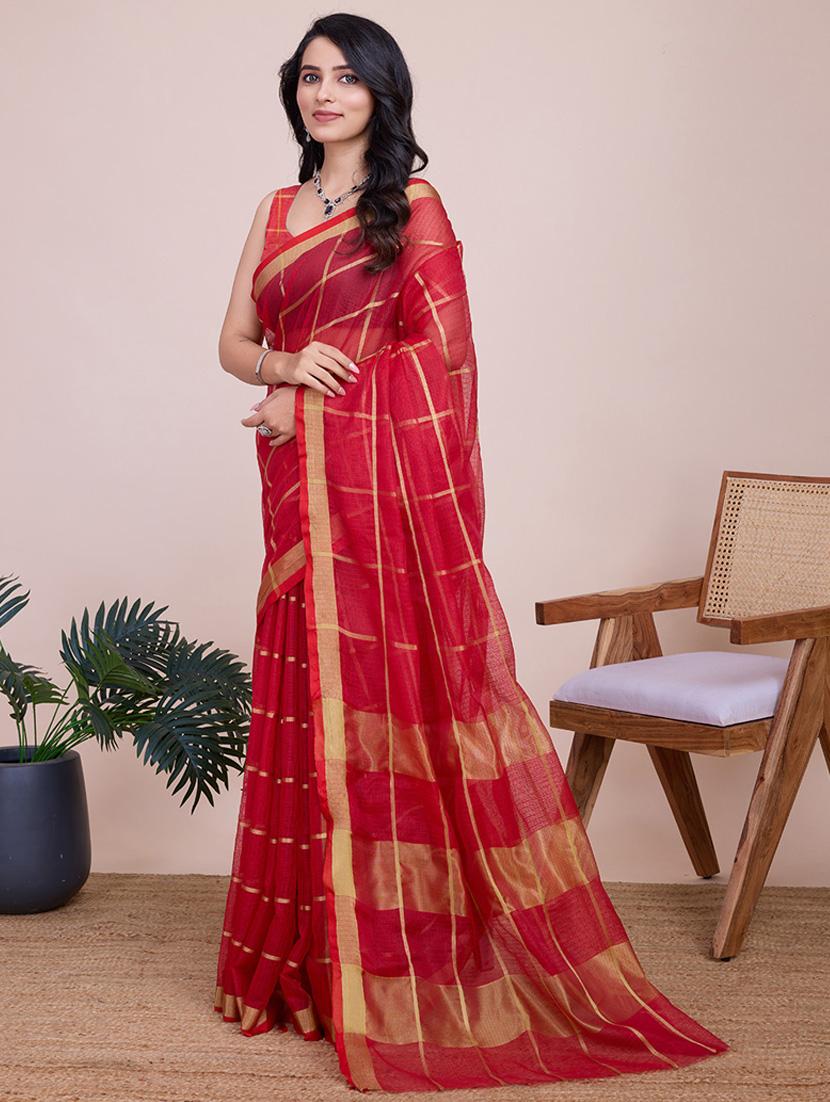 women checkered kota doria saree with blouse - 22000017 - Standard Image - 2