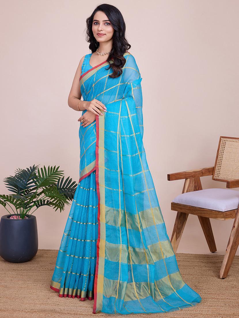 women checkered kota doria saree with blouse - 22000018 - Standard Image - 2
