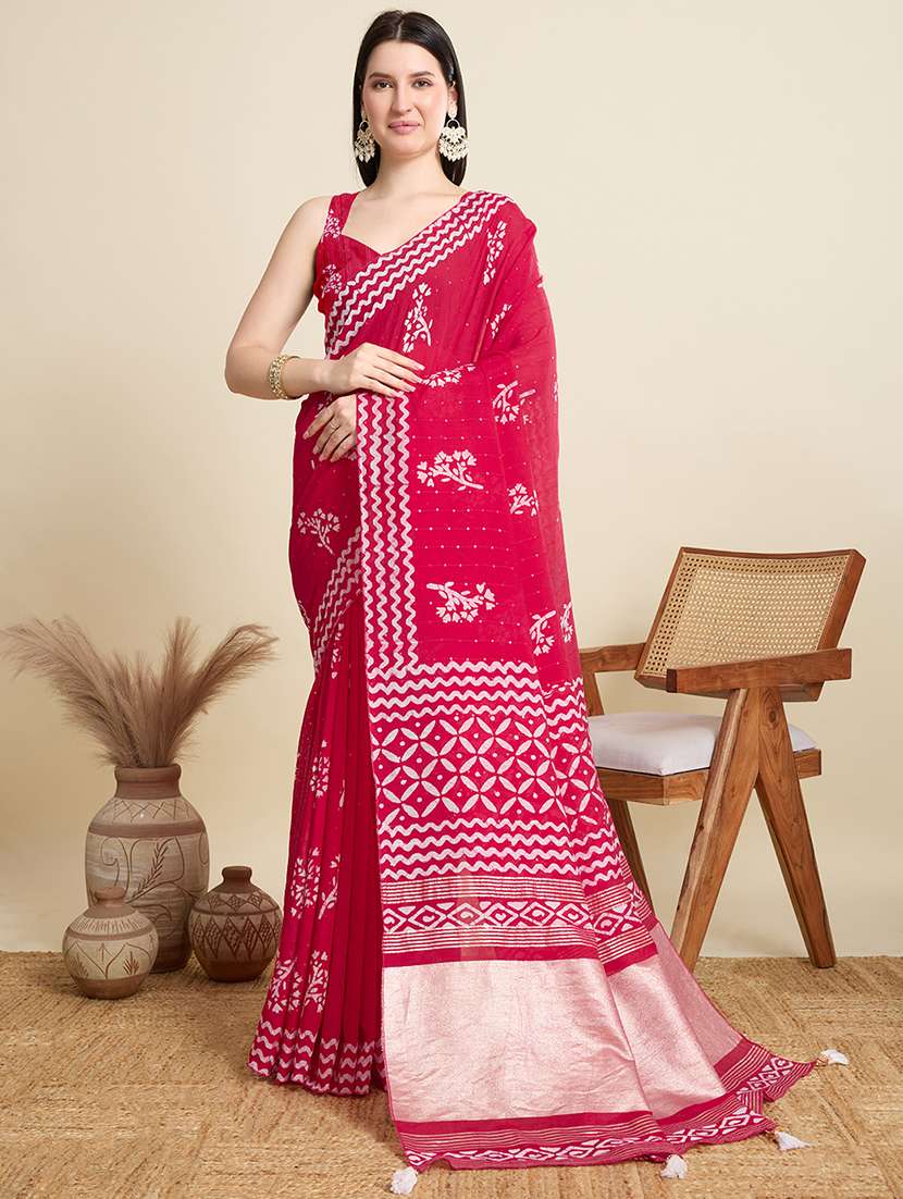 women printed casual wear saree with blouse