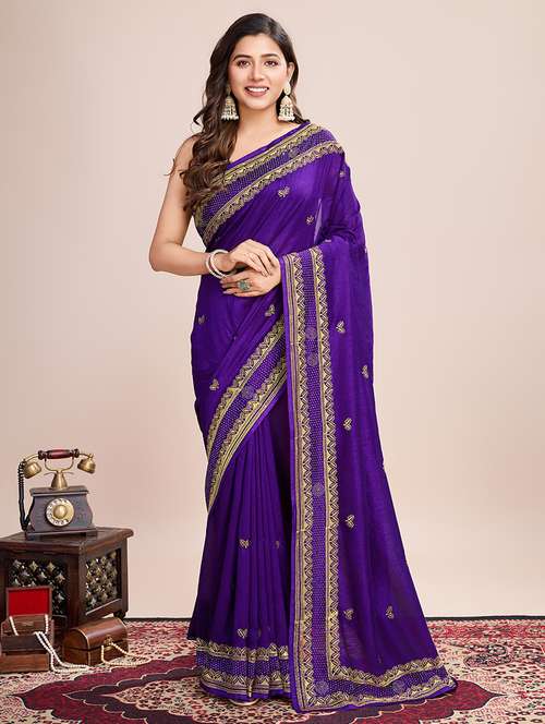 women solid with work zari work bordered saree with blouse - 22000072 - Standard Image - 0