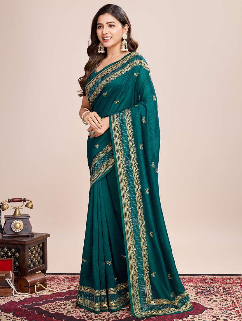 women solid with work zari work bordered saree with blouse - 22000073 -  Standard Image - 2