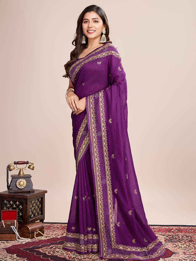 women solid with work zari work bordered saree with blouse - 22000074 -  Standard Image - 2