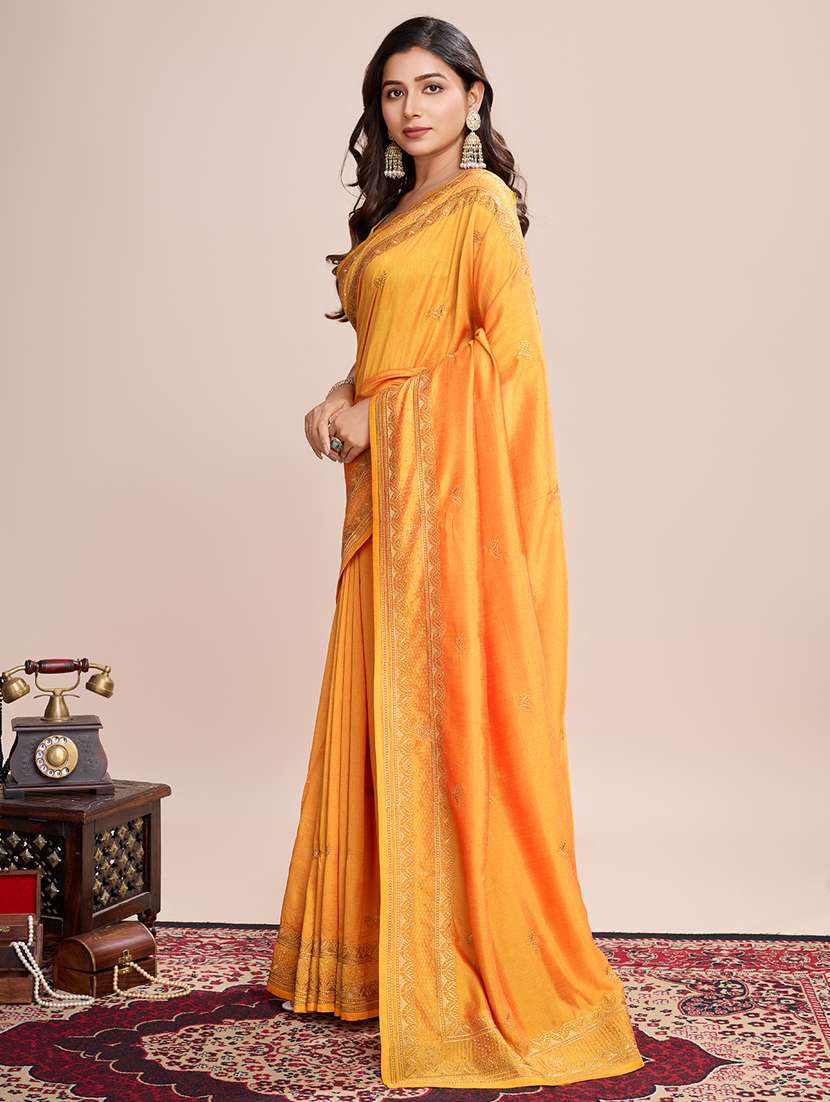 women solid with work zari work bordered saree with blouse - 22000075 -  Standard Image - 2