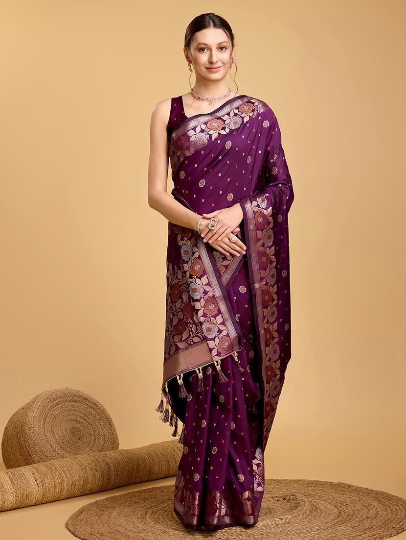 women floral banarasi saree with blouse - 22000081 - Standard Image - 2