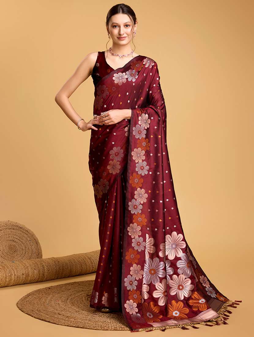women floral banarasi saree with blouse