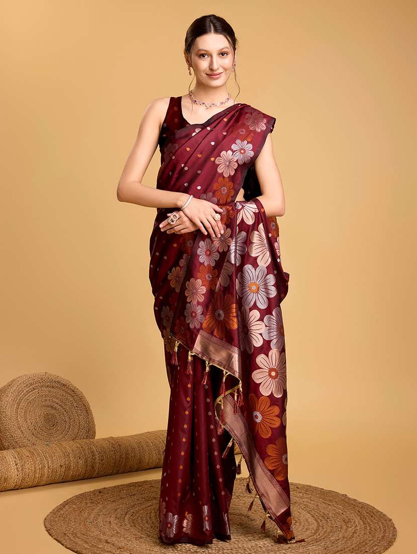 women floral banarasi saree with blouse - 22000084 -  Standard Image - 2