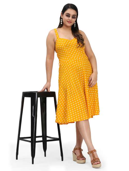 women polka doted shoulder strap fit & flared dress - 22000112 - Standard Image - 0