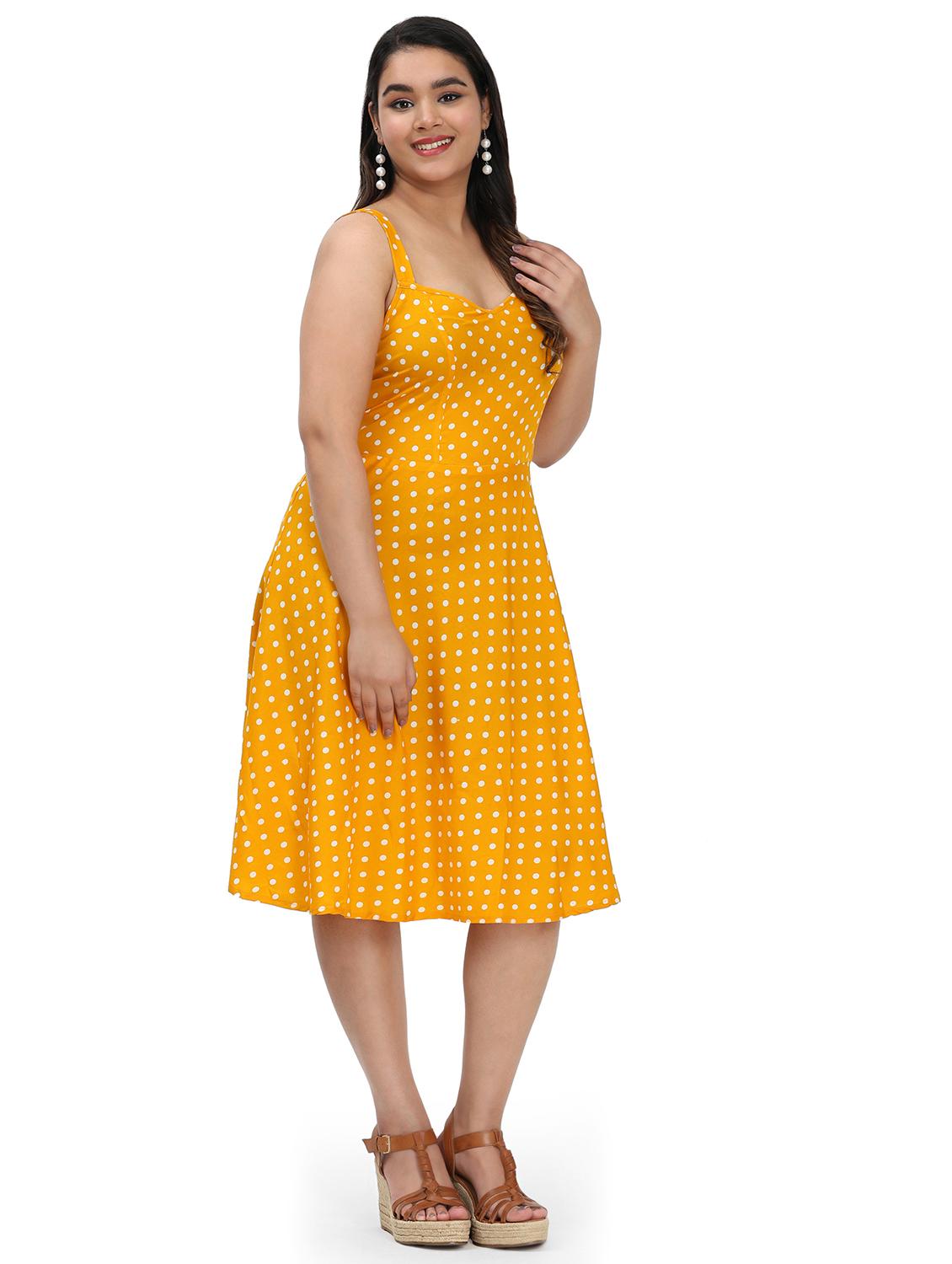women polka doted shoulder strap fit & flared dress - 22000112 - Standard Image - 2