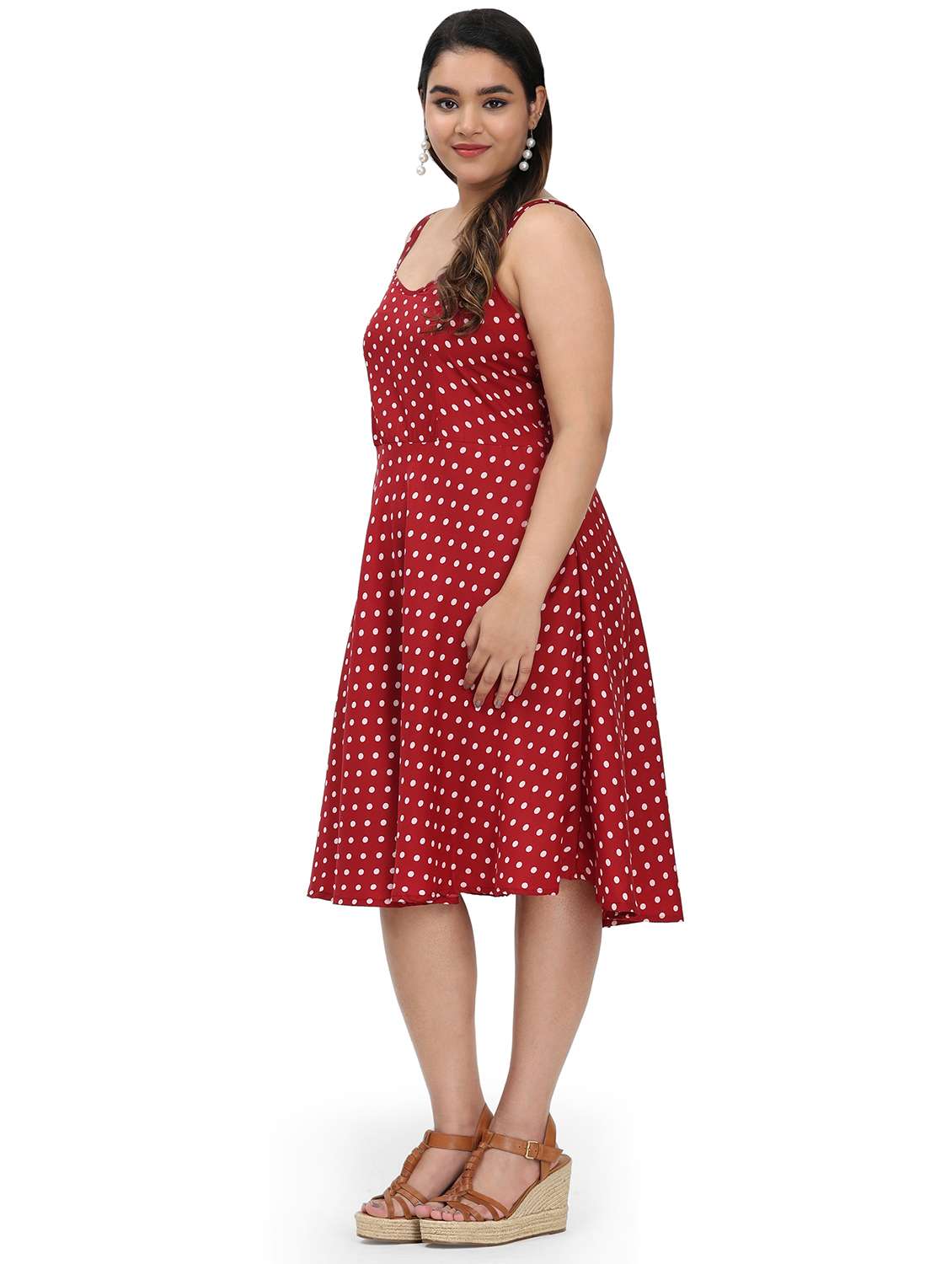 women polka doted shoulder strap fit & flared dress - 22000113 - Standard Image - 2