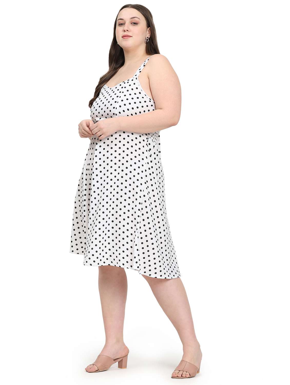 women polka doted shoulder strap fit & flared dress - 22000114 - Standard Image - 2