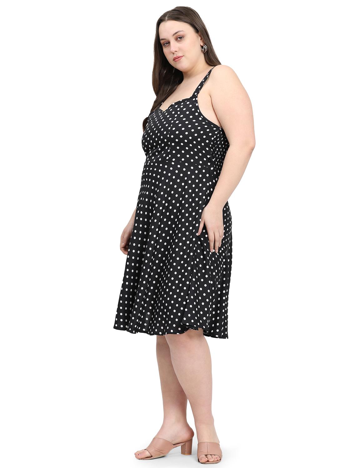 women polka doted shoulder strap fit & flared dress - 22000116 - Standard Image - 2