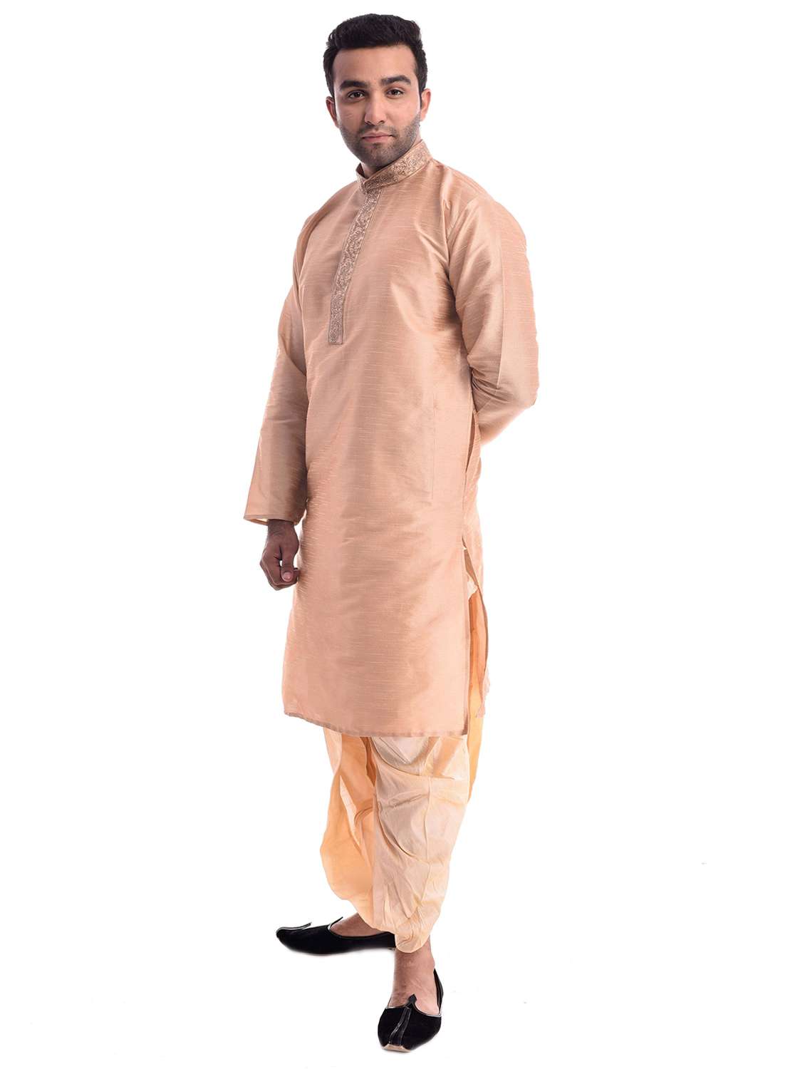 men solid mandarin neck dhoti kurta ethnic wear set - 22000118 - Standard Image - 2