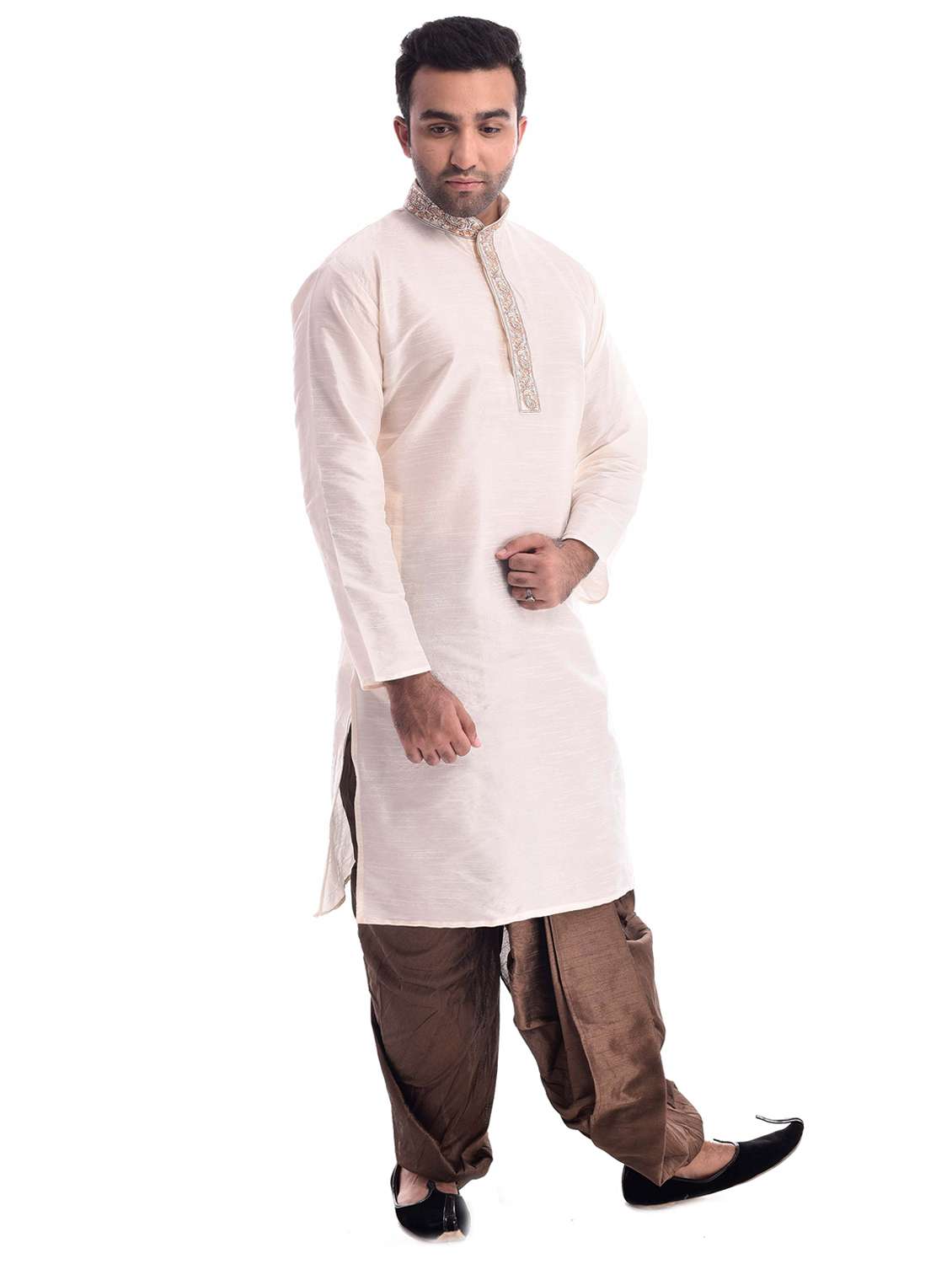 men solid mandarin neck dhoti kurta ethnic wear set - 22000119 - Standard Image - 2
