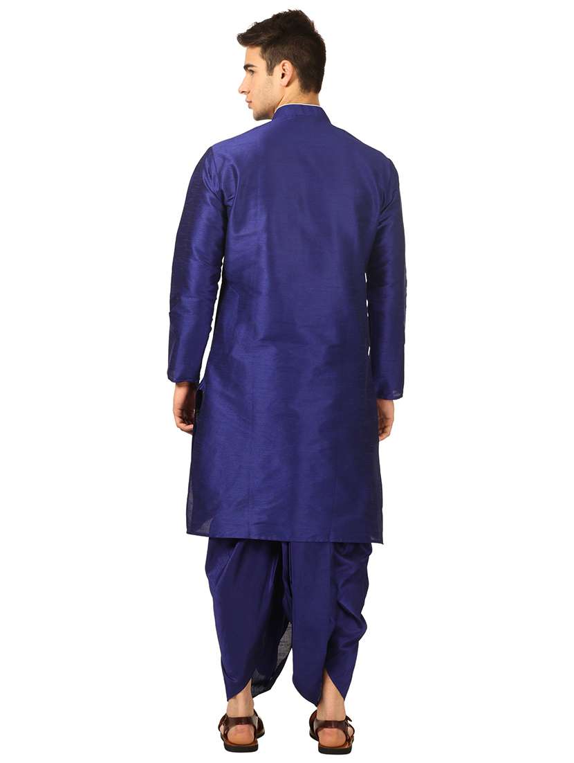 men solid mandarin neck dhoti kurta ethnic wear set - 22000141 - Standard Image - 2