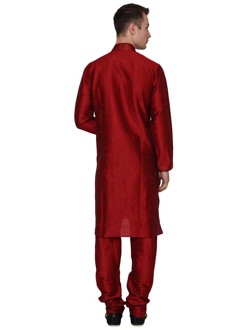 men solid mandarin neck kurta churidar ethnic wear set - 22000294 - Standard Image - 2