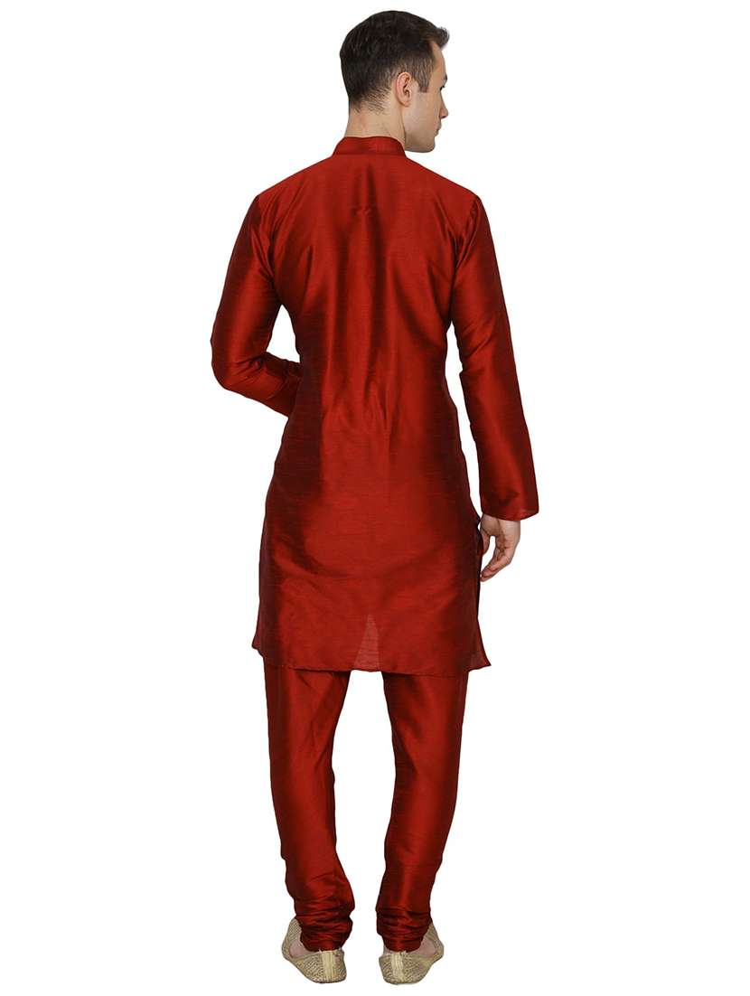 men solid mandarin neck kurta churidar ethnic wear set - 22000355 - Standard Image - 2