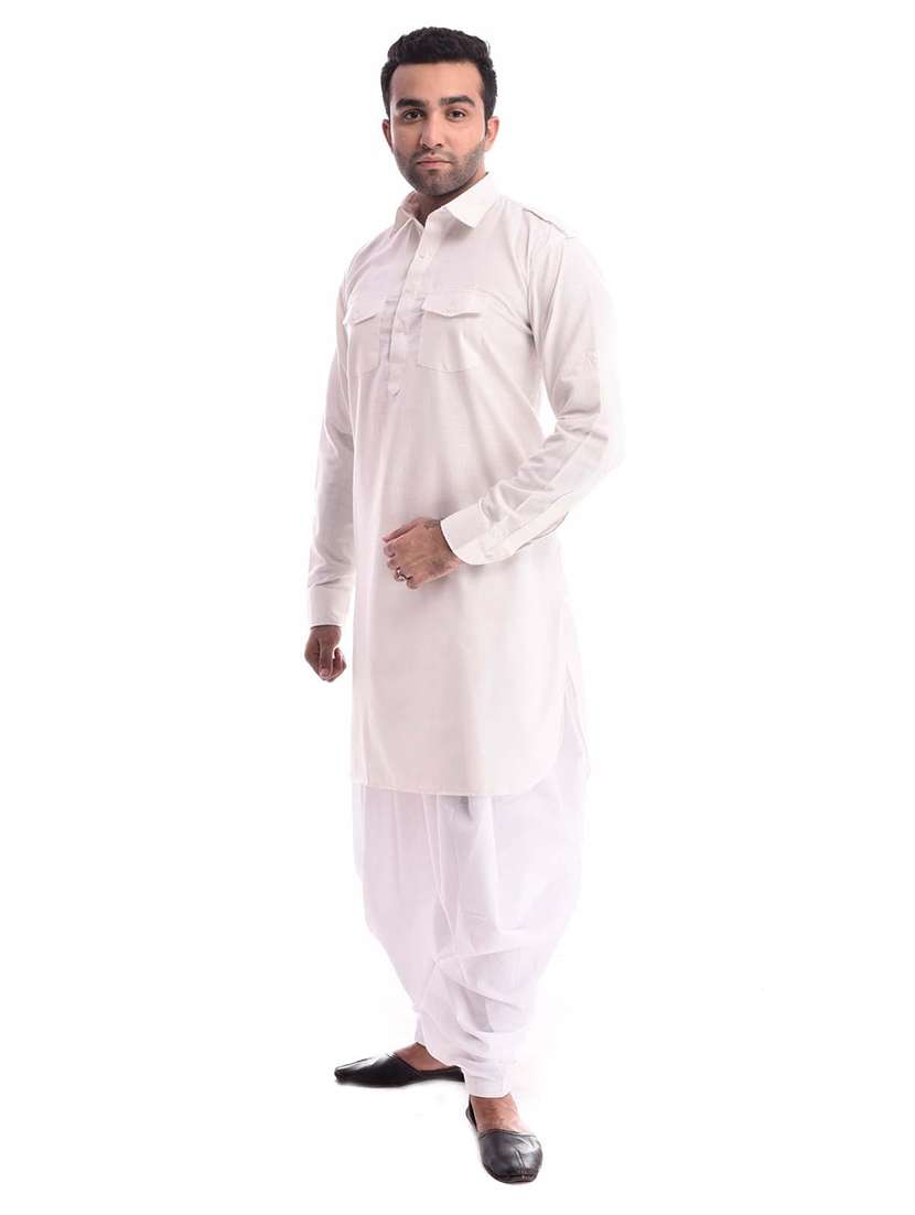 men solid long sleeve pathani kurta set - 22000827 - Standard Image - 2