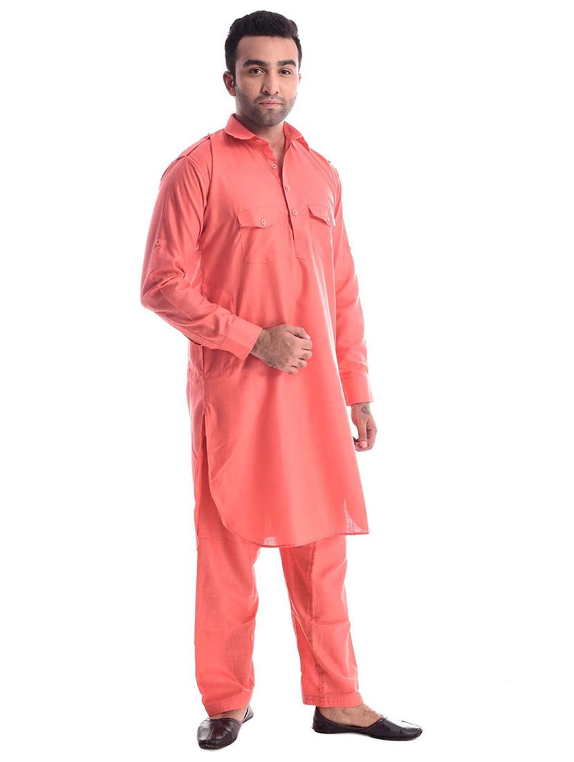 men solid long sleeve pathani kurta set - 22000830 - Standard Image - 2