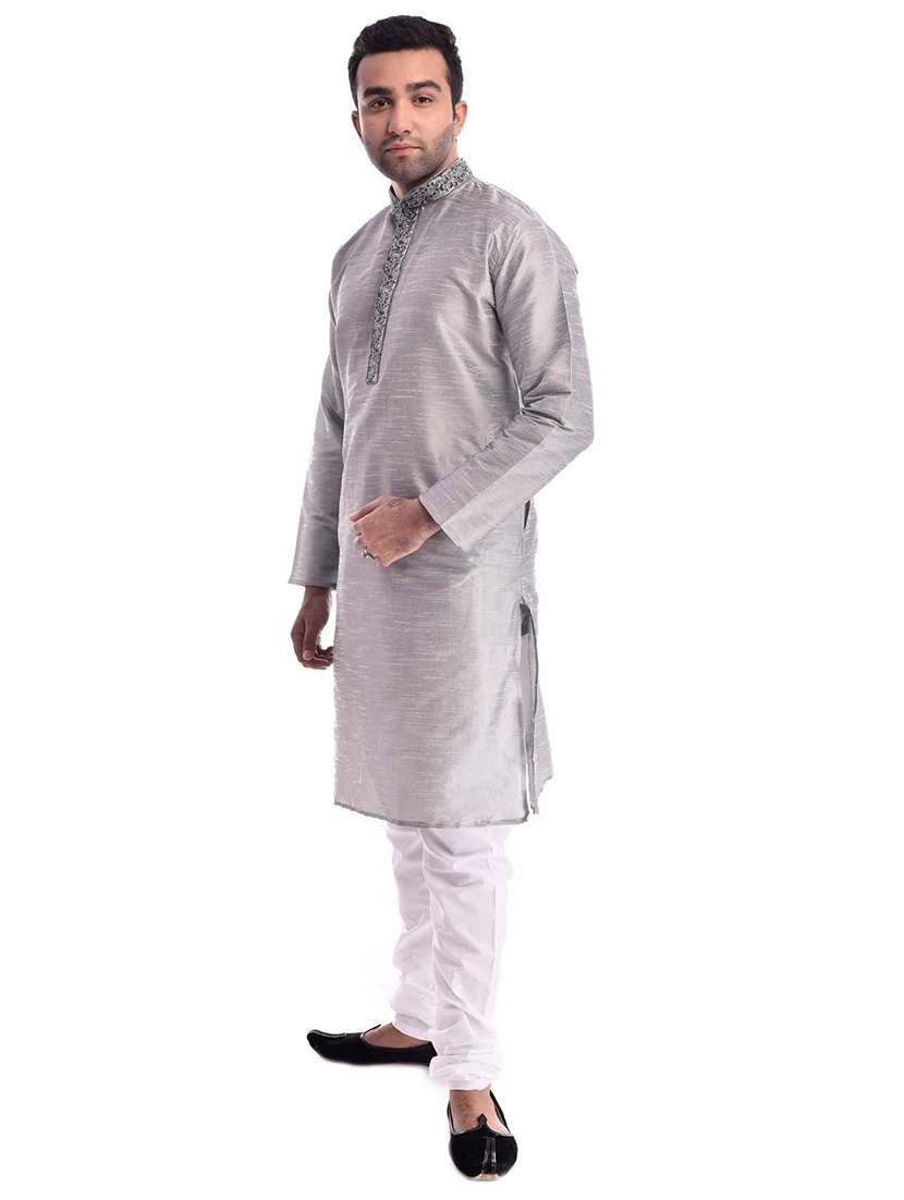 men solid long sleeve kurta and churidar set - 22000890 - Standard Image - 2
