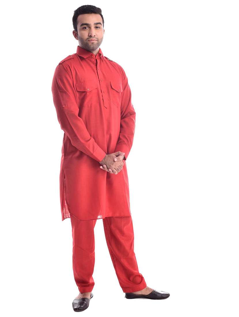 men solid long sleeve pathnai kurta set - 22000970 - Standard Image - 2