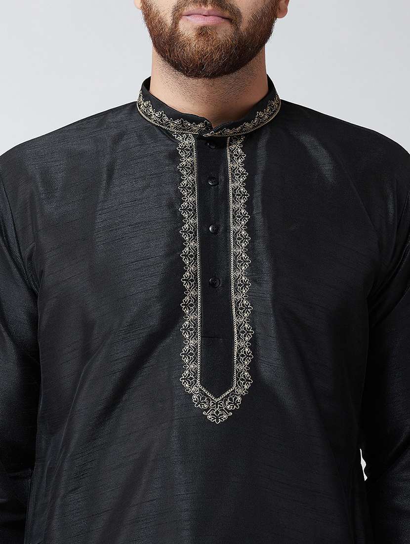 men solid mandarin collar long sleeve kurta - 22001022 - Standard Image - 2