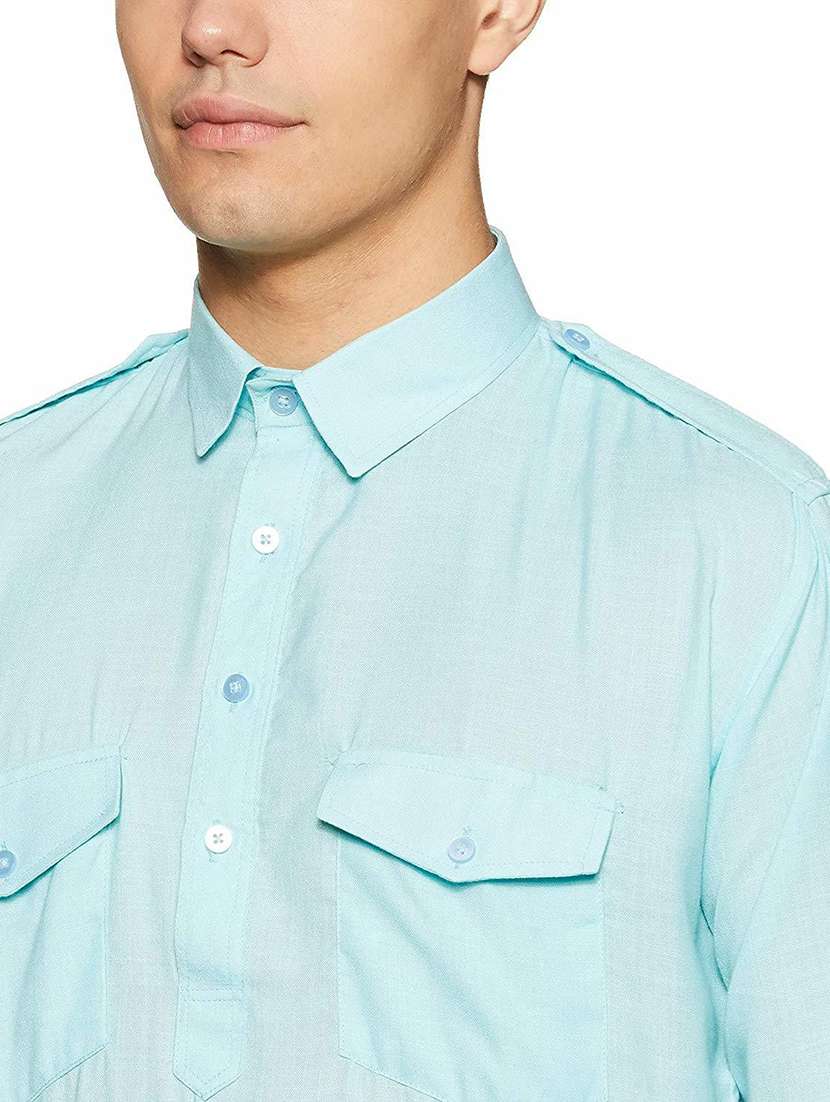 men solid collared long sleeve pathani kurta - 22001036 -  Standard Image - 2