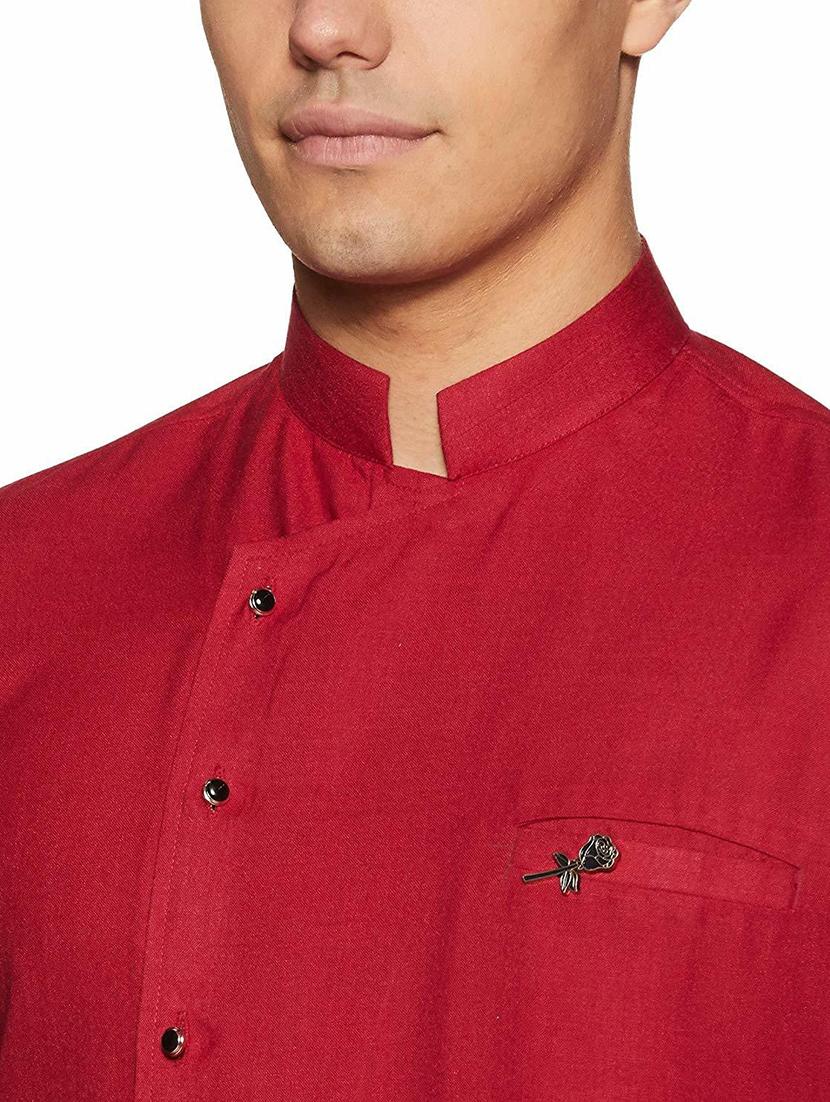 men solid mandarin collar long sleeve asymmetric kurta - 22001056 - Standard Image - 2
