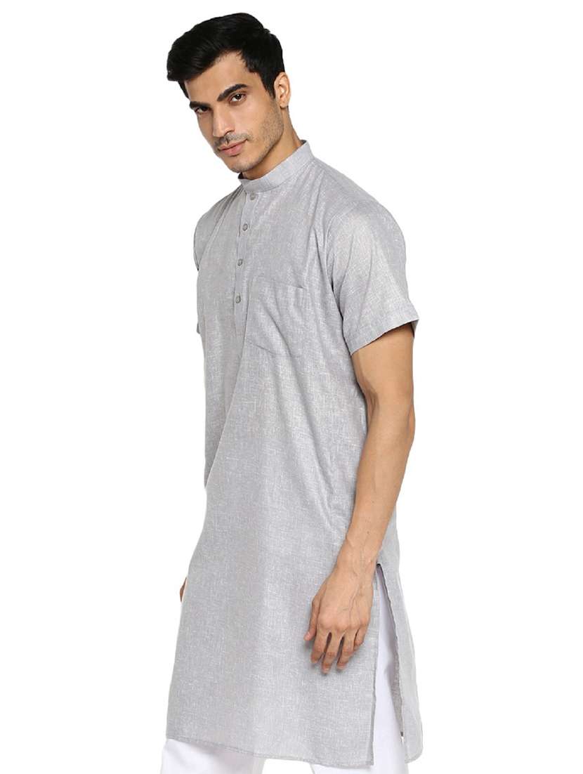 men solid mandarin collar short sleeve kurta - 22001074 - Standard Image - 2