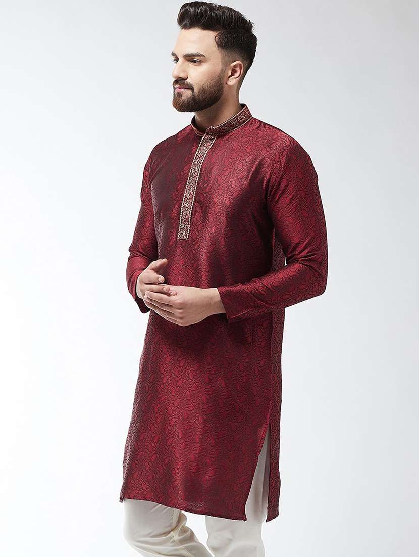 men embroidered mandarin collar long sleeve kurta - 22001081 - Standard Image - 2