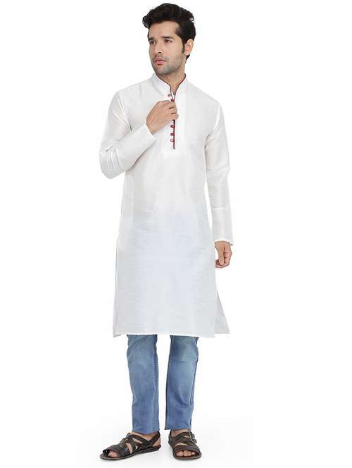 men solid mandarin collar long sleeve kurta